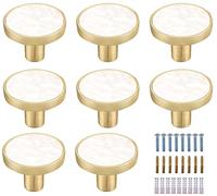 Kyrio 8PCS Marble Brass Cabinet Knobs Round Circular White Drawer Handle Pulls Decorative White Cupboard Handles for Dresser Kitchen Furniture