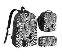 KYSANOL Abstract Animal Zebra Print,Student Backpack,Lunch Bag,Pencil Case 3 Piece Set