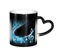 KYSANOL Abstract Blue Free Neon Light Music Notes, Ceramics Mug Heat Sensitive Color Changing Mug Coffee Mugs Ceramic Cup 330 ml