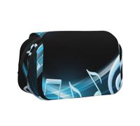 KYSANOL Abstract Blue Free Neon Light Music Notes Double Clamshell Pen Case Portable Pencil Pouch with Zipper