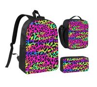 KYSANOL Abstract Neon Bright Geometric Pattern,Student Backpack,Lunch Bag,Pencil Case 3 Piece Set