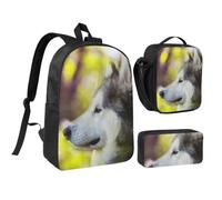 KYSANOL Alaskan Malamute Bokeh Pets Dogs Cute,Student Backpack,Lunch Bag,Pencil Case 3 Piece Set