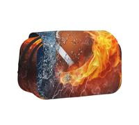 KYSANOL American Football in Fire and Water Double Clamshell Pen Case Portable Pencil Pouch with Zipper