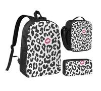 KYSANOL Animal Print With Kiss Shape,Student Backpack,Lunch Bag,Pencil Case 3 Piece Set