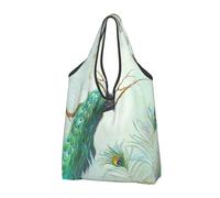 KYSANOL Aqua Blue Elegant Peacock N Feathers Tree Branch,Shopping Bags Reusable Grocery Bags Foldable Tote Bags Large Capacity Carry Bag