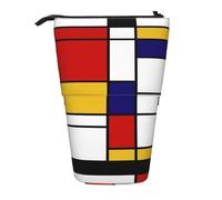 KYSANOL Artistic Mondrian Style Color Composition Red,Telescopic Pencil Case,Stand Pencil Holder with Zipper Pencil Pouch Pen Bag