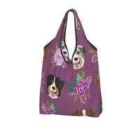KYSANOL Aussie Dog Floral Australian Shepherd Dog,Shopping Bags Reusable Grocery Bags Foldable Tote Bags Large Capacity Carry Bag