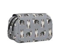 KYSANOL Australian Shepherd Blue Merle Dog Simple Grey Double Clamshell Pen Case Portable Pencil Pouch with Zipper