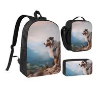 KYSANOL Australian Shepherd Mountains Aussie Pets Dogs,Student Backpack,Lunch Bag,Pencil Case 3 Piece Set