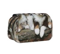 KYSANOL Australian Shepherd Small Puppies Quartet Double Clamshell Pen Case Portable Pencil Pouch with Zipper