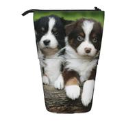 KYSANOL Australian Shepherd Small Puppies Quartet,Telescopic Pencil Case,Stand Pencil Holder with Zipper Pencil Pouch Pen Bag