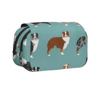 KYSANOL Australian Shepherds Double Clamshell Pen Case Portable Pencil Pouch with Zipper