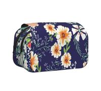 KYSANOL Beautiful Flower Garden Floral Petal Leaves Meadow Orange Double Clamshell Pen Case Portable Pencil Pouch with Zipper
