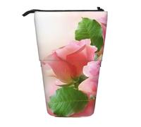 KYSANOL Beautiful Pink Roses,Telescopic Pencil Case,Stand Pencil Holder with Zipper Pencil Pouch Pen Bag