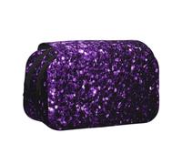 KYSANOL Beautiful Purple Glitter Double Clamshell Pen Case Portable Pencil Pouch with Zipper