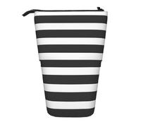 KYSANOL Black and White Stripe,Telescopic Pencil Case,Stand Pencil Holder with Zipper Pencil Pouch Pen Bag
