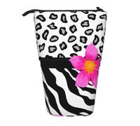 KYSANOL Black and White Zebra and Cheetah Skin and Pink Flower,Telescopic Pencil Case,Stand Pencil Holder with Zipper Pencil Pouch Pen Bag