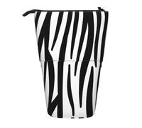 KYSANOL Black and White Zebra Stripe,Telescopic Pencil Case,Stand Pencil Holder with Zipper Pencil Pouch Pen Bag