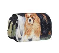 KYSANOL Black Golden Cavalier King Charles Spaniel Double Clamshell Pen Case Portable Pencil Pouch with Zipper