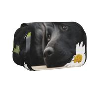 KYSANOL Black Labrador Chamomile Black Retriever Dogs Double Clamshell Pen Case Portable Pencil Pouch with Zipper