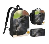 KYSANOL Black Labrador Chamomile Black Retriever Dogs,Student Backpack,Lunch Bag,Pencil Case 3 Piece Set