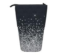 KYSANOL Black Silver Glitter Diamond Sparkly,Telescopic Pencil Case,Stand Pencil Holder with Zipper Pencil Pouch Pen Bag