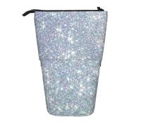 KYSANOL Bling Silver Printed Glitter,Telescopic Pencil Case,Stand Pencil Holder with Zipper Pencil Pouch Pen Bag
