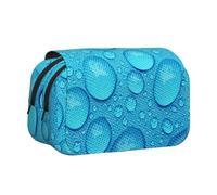 KYSANOL Blue Drop Water Pattern Double Clamshell Pen Case Portable Pencil Pouch with Zipper