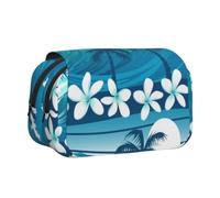 KYSANOL Blue Tropical Surfing with Palm Trees Double Clamshell Pen Case Portable Pencil Pouch with Zipper