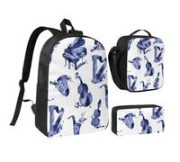 KYSANOL Blues Saxophone Piano Cello Bass,Student Backpack,Lunch Bag,Pencil Case 3 Piece Set