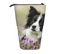 KYSANOL Border Collie Lawn Black Border Collie Pets,Telescopic Pencil Case,Stand Pencil Holder with Zipper Pencil Pouch Pen Bag