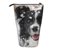 KYSANOL Border Collie Snow Dog,Telescopic Pencil Case,Stand Pencil Holder with Zipper Pencil Pouch Pen Bag