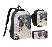 KYSANOL Border Collie Winter Snow White Black Dogs,Student Backpack,Lunch Bag,Pencil Case 3 Piece Set