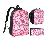 KYSANOL Bright Pink Leopard Skin Pattern,Student Backpack,Lunch Bag,Pencil Case 3 Piece Set