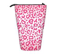 KYSANOL Bright Pink Leopard Skin Pattern,Telescopic Pencil Case,Stand Pencil Holder with Zipper Pencil Pouch Pen Bag