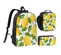 KYSANOL Bright Yellow Watercolor Lemons,Student Backpack,Lunch Bag,Pencil Case 3 Piece Set