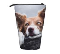 KYSANOL Brown Border Collie Bokeh God with Yellow Eyes,Telescopic Pencil Case,Stand Pencil Holder with Zipper Pencil Pouch Pen Bag