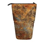 KYSANOL Brown Rust Colorful Metal Rusty Steel Iron Structure,Telescopic Pencil Case,Stand Pencil Holder with Zipper Pencil Pouch Pen Bag