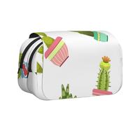 KYSANOL Cactuses Succulents in Flower Pots Double Clamshell Pen Case Portable Pencil Pouch with Zipper