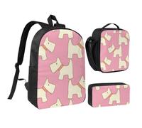 KYSANOL Cartoon Pet Dog Scottish Terrier,Student Backpack,Lunch Bag,Pencil Case 3 Piece Set