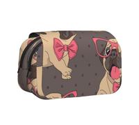 KYSANOL Cartoon Pug Puppy in A Glasses and in A Bow Tie Double Clamshell Pen Case Portable Pencil Pouch with Zipper