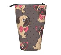 KYSANOL Cartoon Pug Puppy in A Glasses and in A Bow Tie,Telescopic Pencil Case,Stand Pencil Holder with Zipper Pencil Pouch Pen Bag