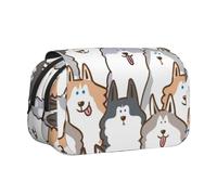 KYSANOL Cartoon Siberian Husky Dog Double Clamshell Pen Case Portable Pencil Pouch with Zipper