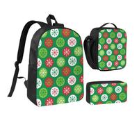 KYSANOL Christmas Holly Berry Pattern,Student Backpack,Lunch Bag,Pencil Case 3 Piece Set