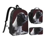 KYSANOL Cocker Spaniel Puppy Black And White Spaniel,Student Backpack,Lunch Bag,Pencil Case 3 Piece Set