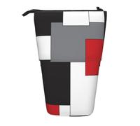 KYSANOL Color Block Red Black Gray White,Telescopic Pencil Case,Stand Pencil Holder with Zipper Pencil Pouch Pen Bag