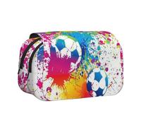 KYSANOL Colored Splashes All Over The Soccer Double Clamshell Pen Case Portable Pencil Pouch with Zipper