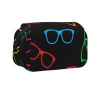 KYSANOL Colorful Glasses Pattern Double Clamshell Pen Case Portable Pencil Pouch with Zipper