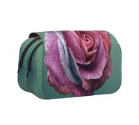 KYSANOL Colorful Rose Romance Petals Plant Double Clamshell Pen Case Portable Pencil Pouch with Zipper