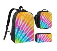 KYSANOL Colorful Spiral Tie Dye Rainbow,Student Backpack,Lunch Bag,Pencil Case 3 Piece Set